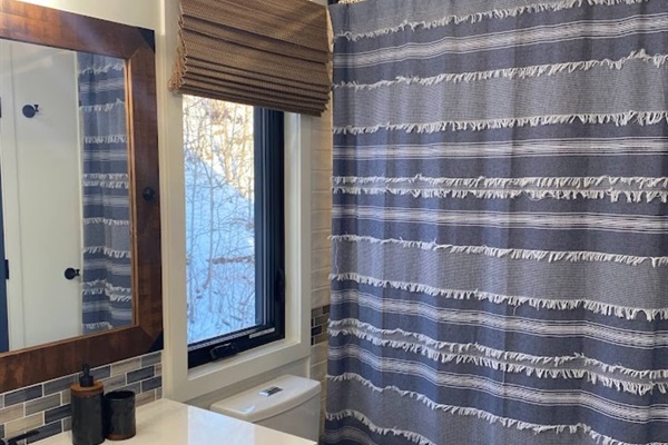 Main floor bathroom with tub and shower