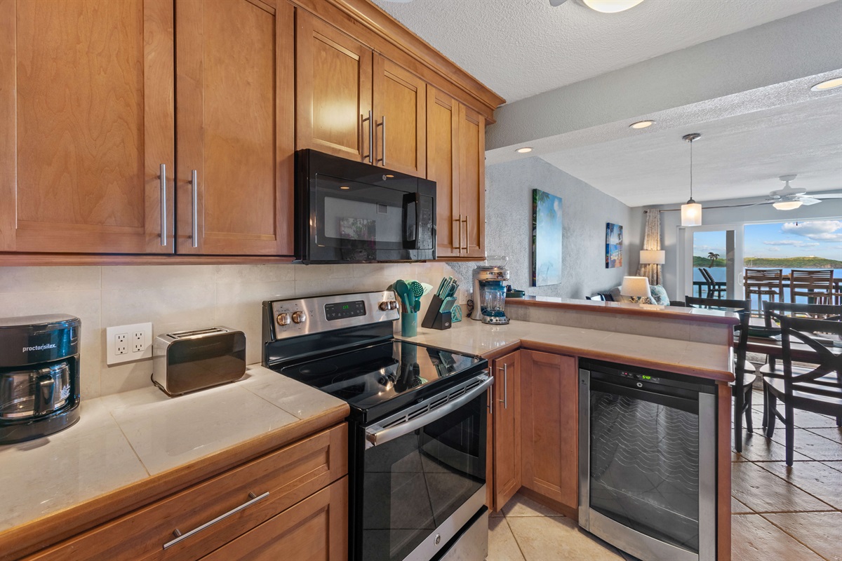 A modern kitchen with ample counter space and everything you need to prepare meals.
