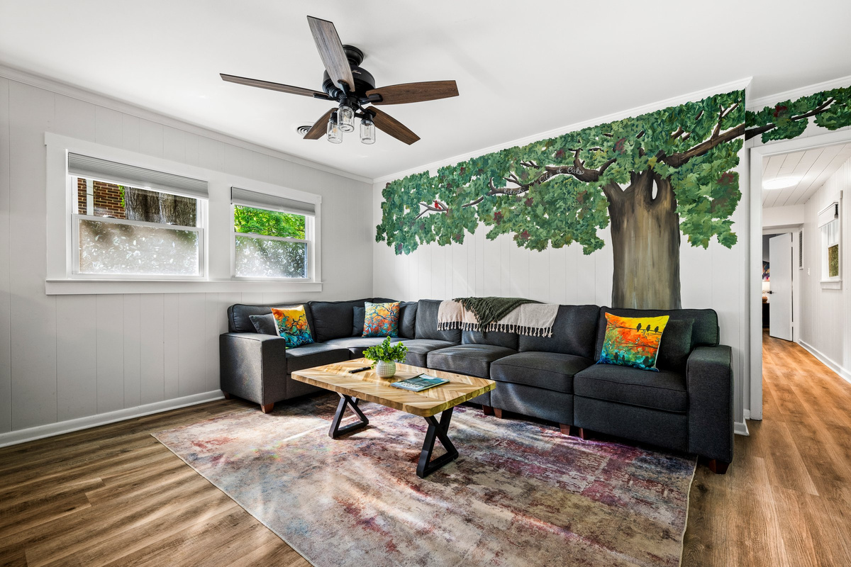 Comfortable seating gives everyone room to spread out after a busy day.