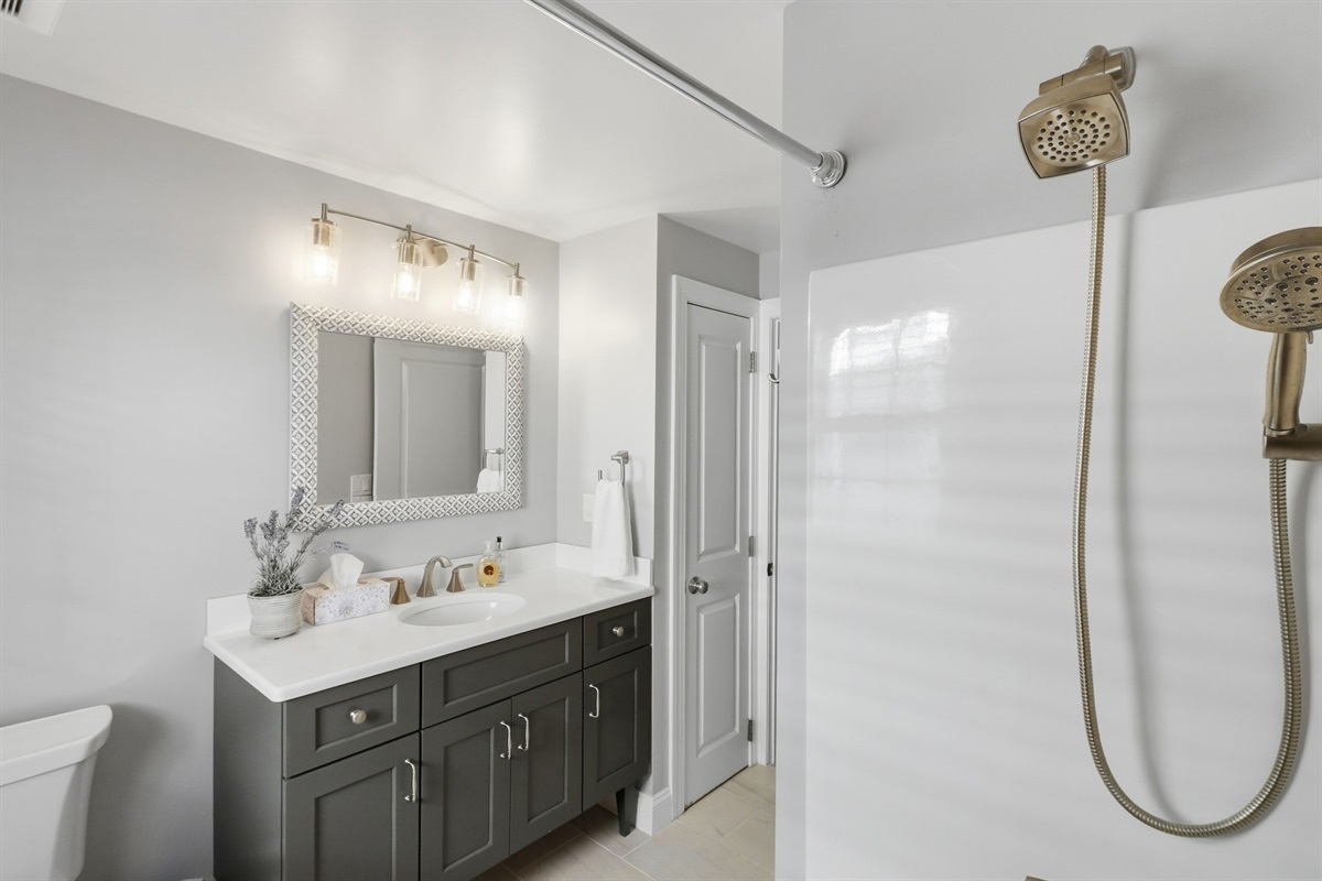 Full bathroom with shower and toilet
