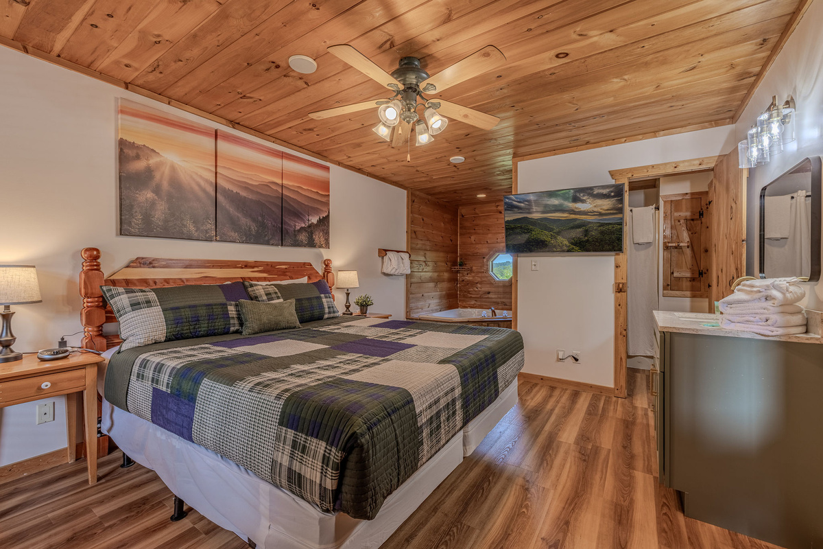 Identical to Bedroom 1 - A spacious king suite with rustic decor, soft linens and plenty of room to unwind.