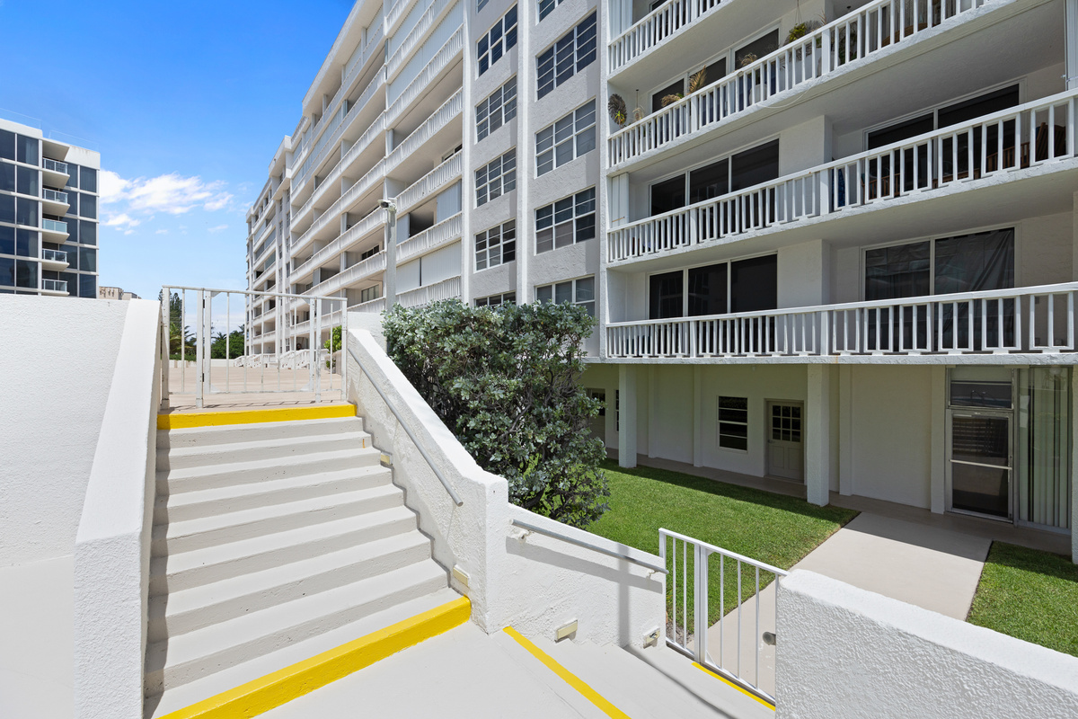 Down a few steps and you're at the pool. No elevator, no lobby, no waiting.