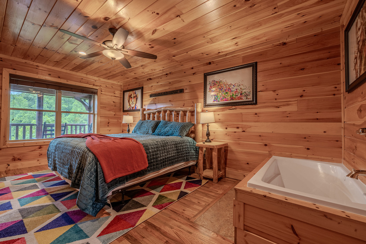 This premier suite includes a king bed, private bathroom, Smart TV, and a relaxing jacuzzi tub.
