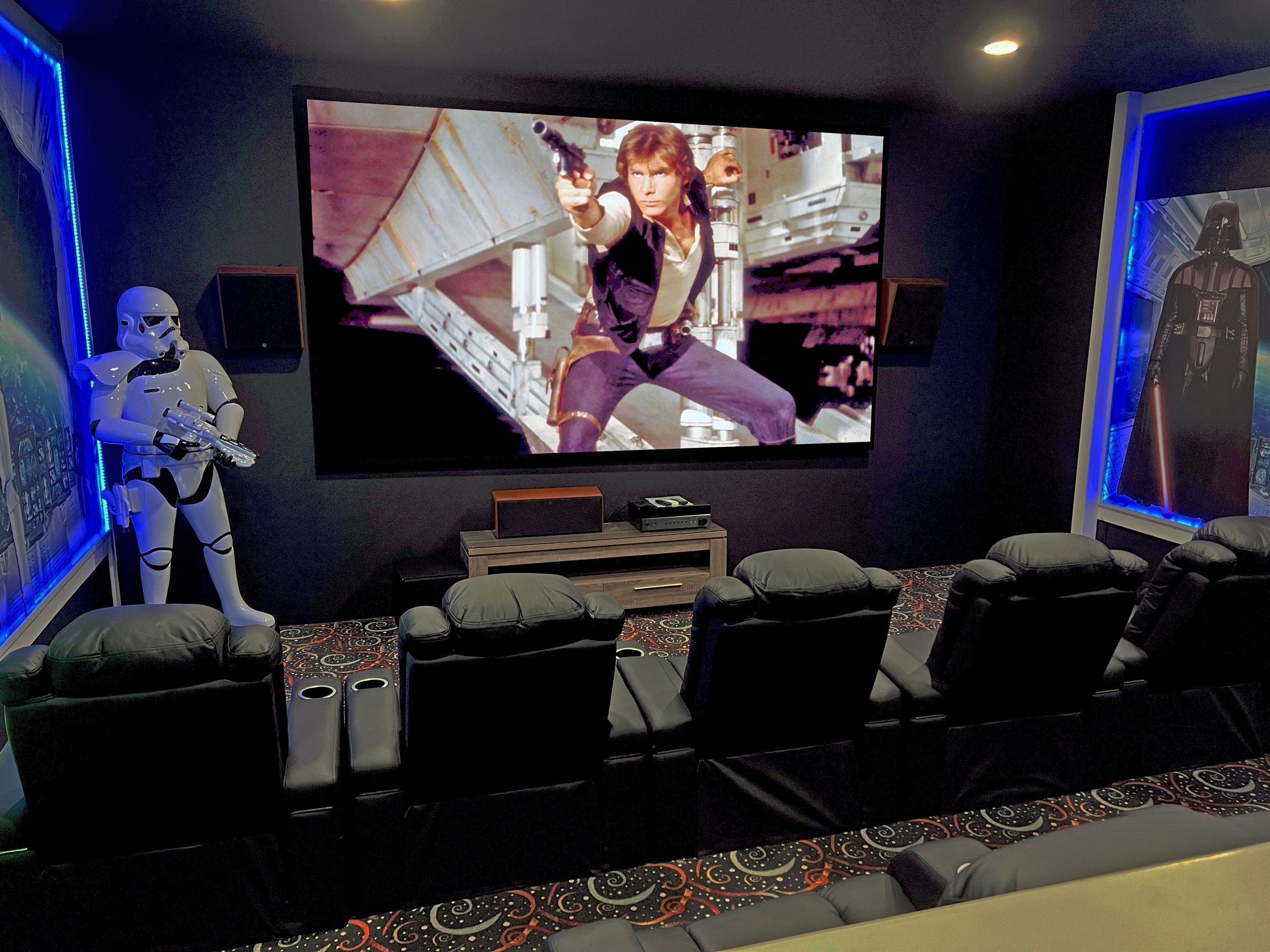 Star Wars Theme Movie Theater Inside The Home Guarded By A Lifesize Storm Trooper