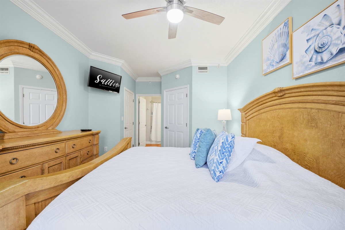 The second bedroom offers a relaxing place to recharge after long days spent on the sand.