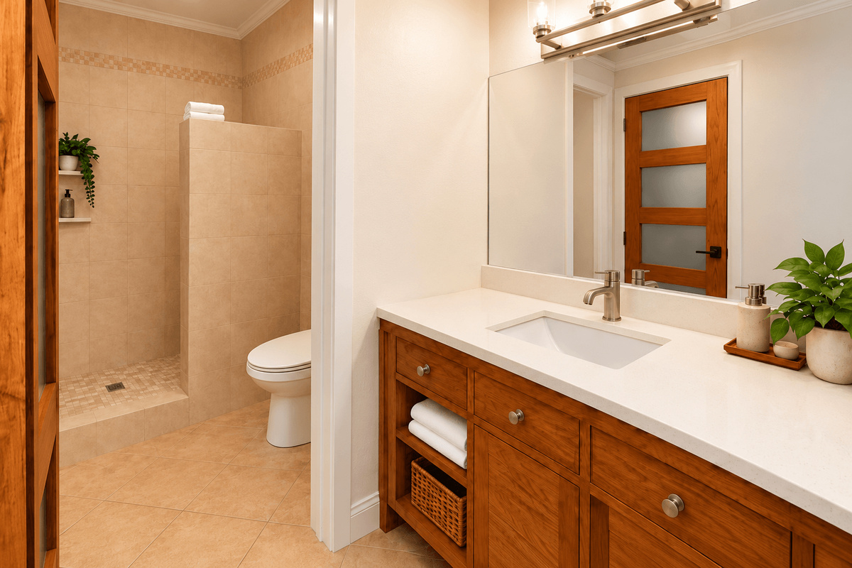 Large bathroom with walk in shower