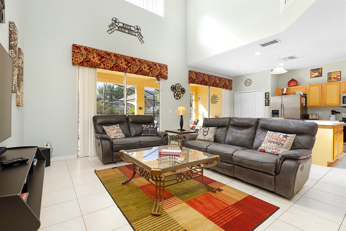 Plenty of seating on the reclining leather couches!