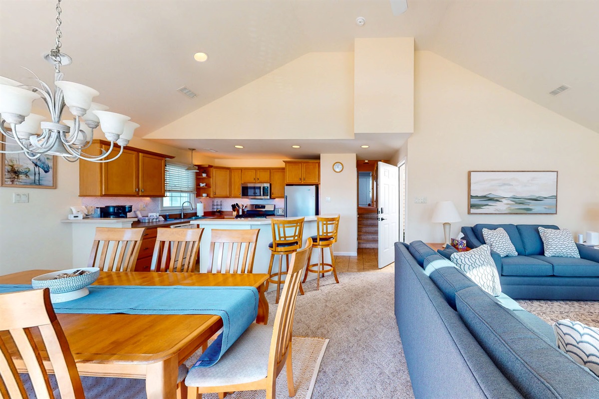 View of living room and dining area