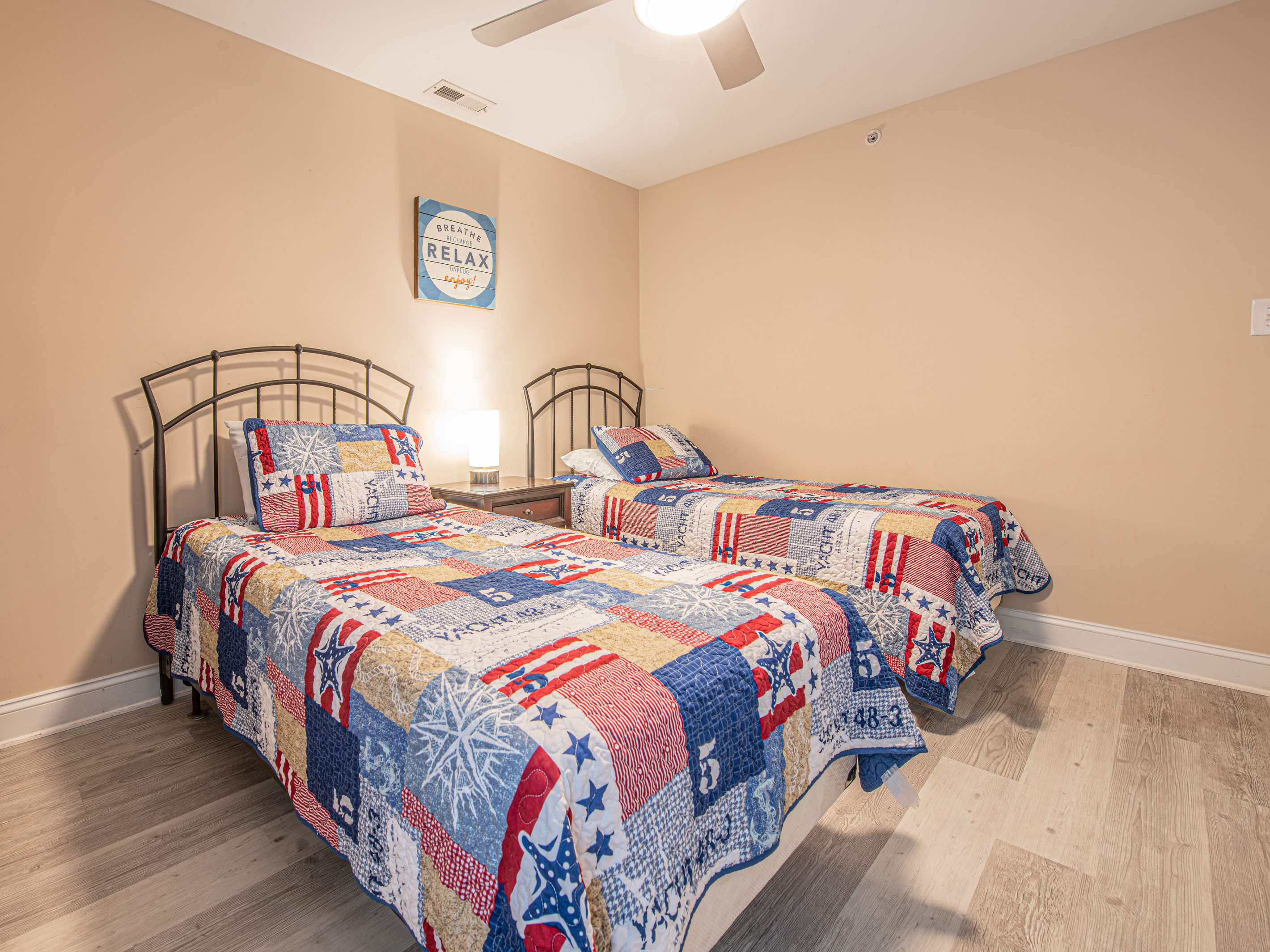 Bedroom 5 with Two Twin Beds, Nautical Quilts