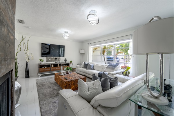 Modern family living room with large smart TV