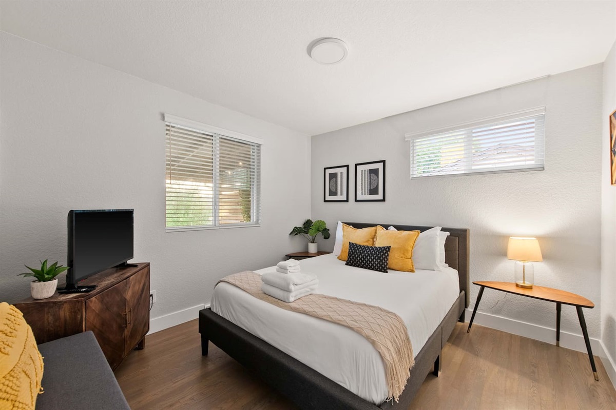 Comfortable bed and natural lighting