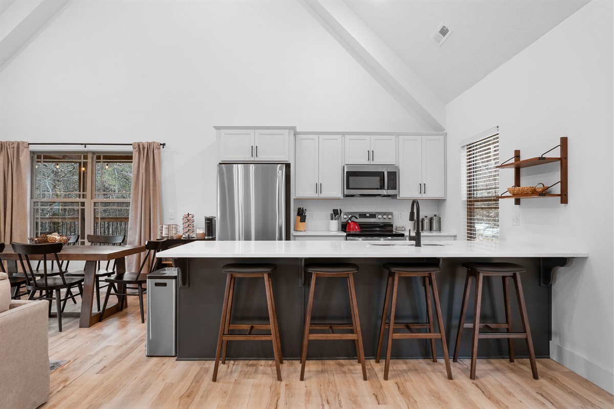 Open kitchen and dining area designed for comfort and convenience.