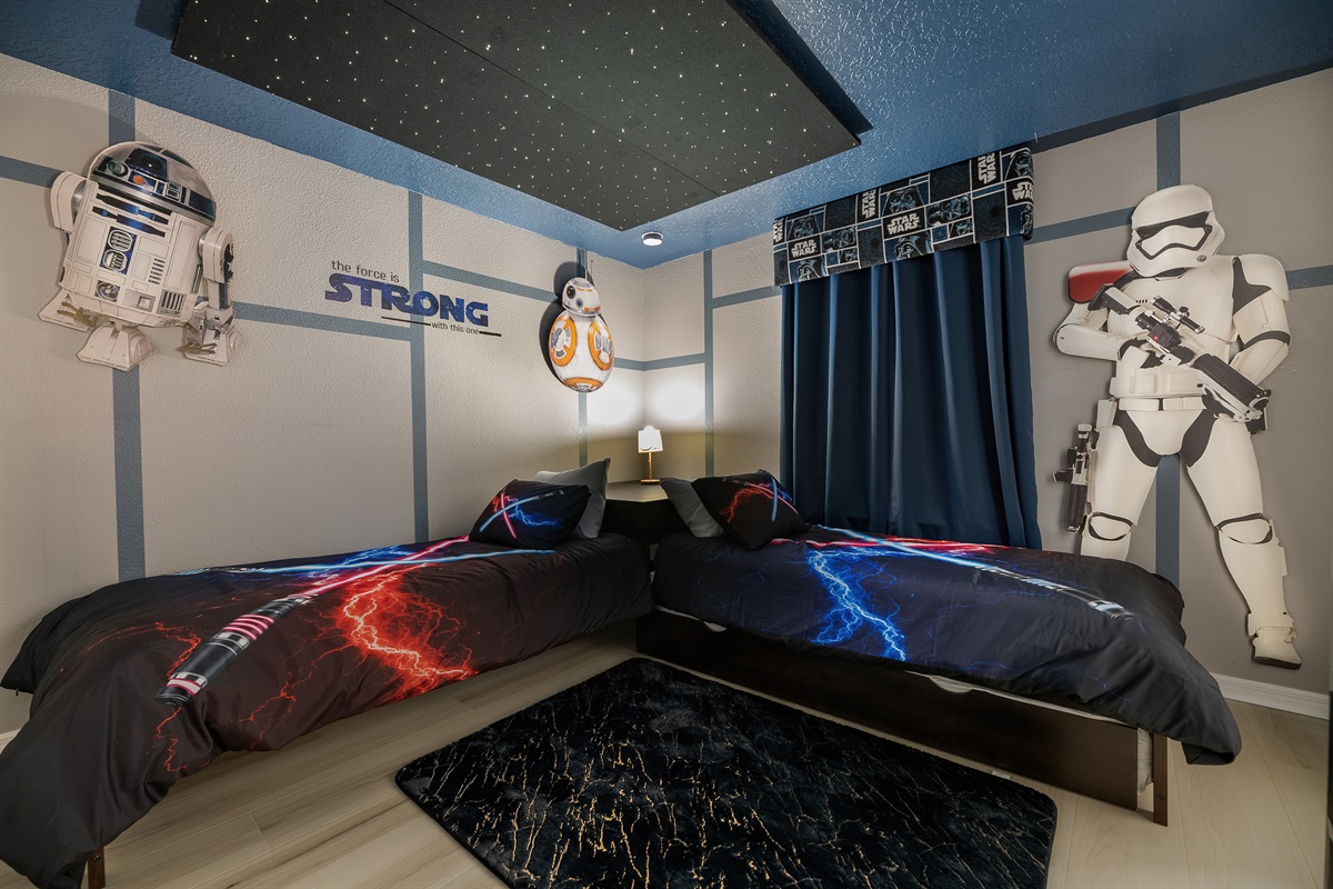 Star Wars Bedroom with two Twin Beds and a Twin Trundle