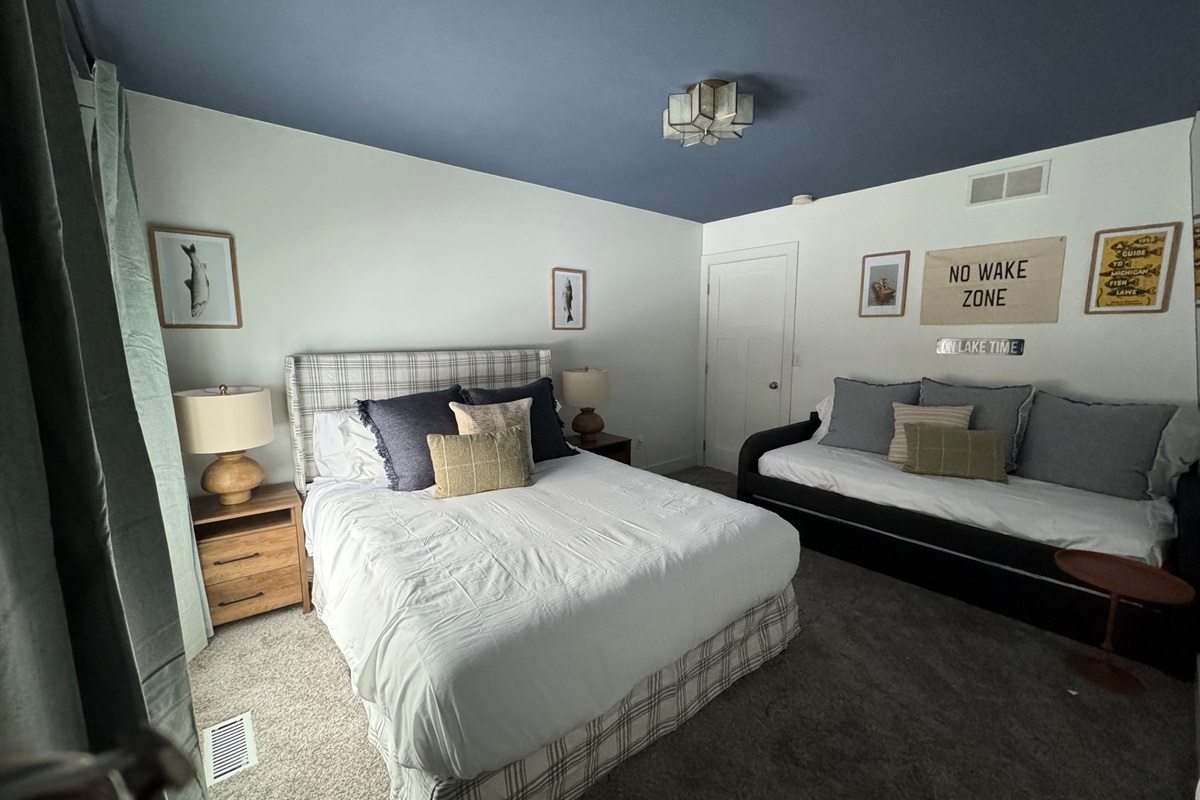 Room for everyone: comfy queen bed + twin trundle for extra sleeping space!