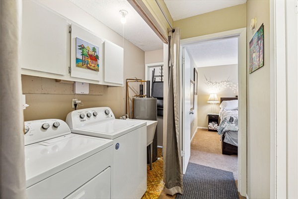 A washer and dryer are available for guests in the upper unit.