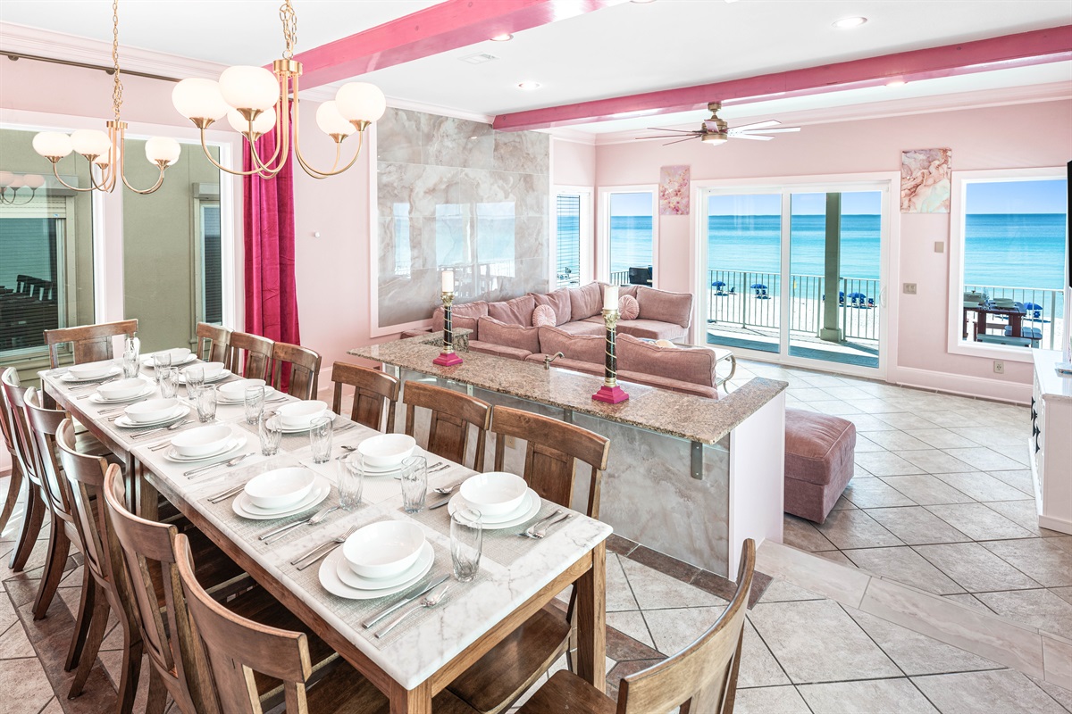 Beachfront Open Concept Dining | Living Room | Second Floor