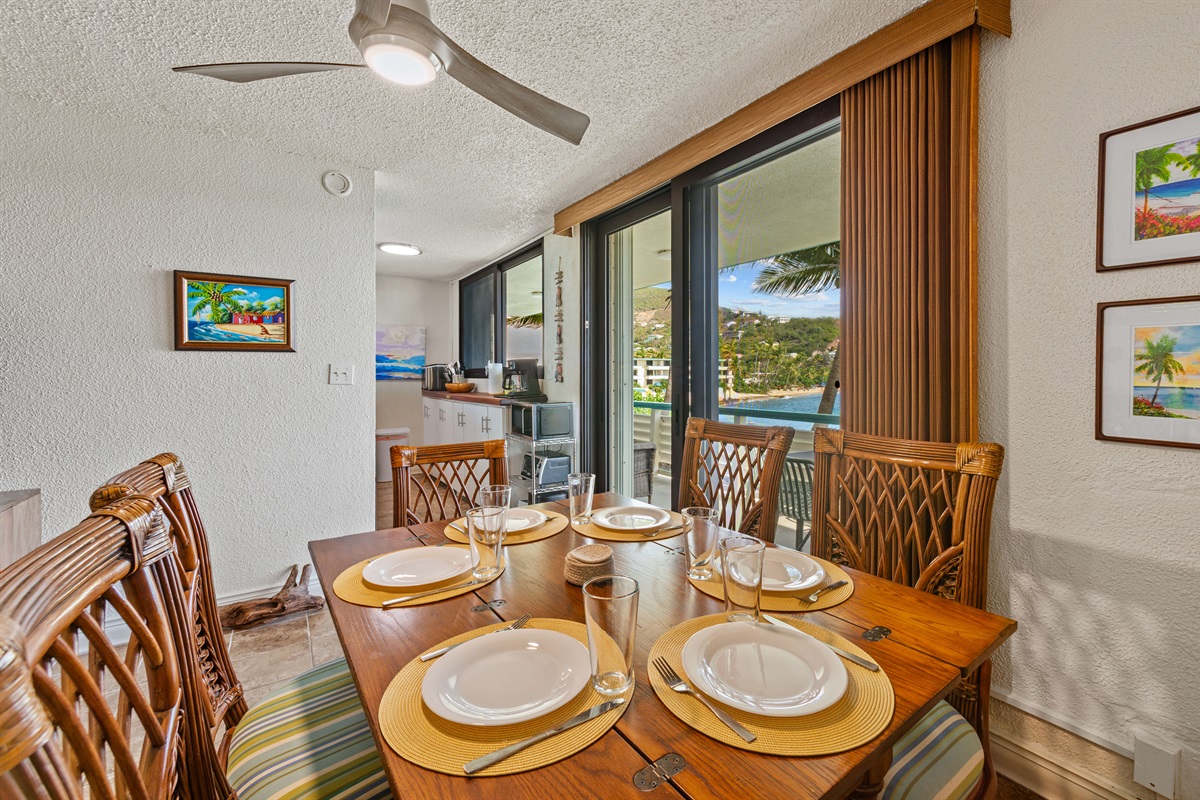 Dining options inside or outside for all your home cooked meals