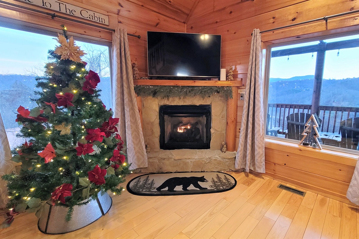 Panoramic mountain view from living room