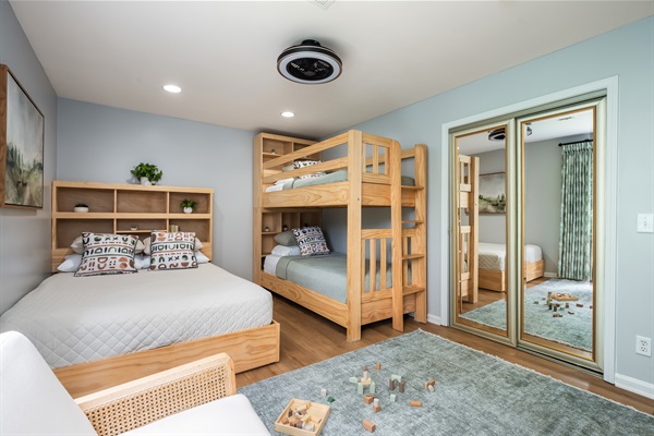Queen Bed and 2 Twin XL Bunks