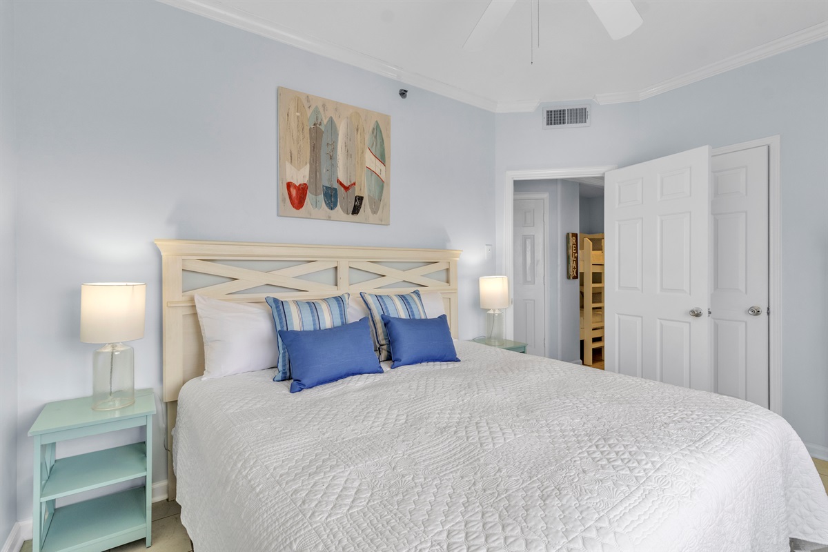 King bed in master bedroom