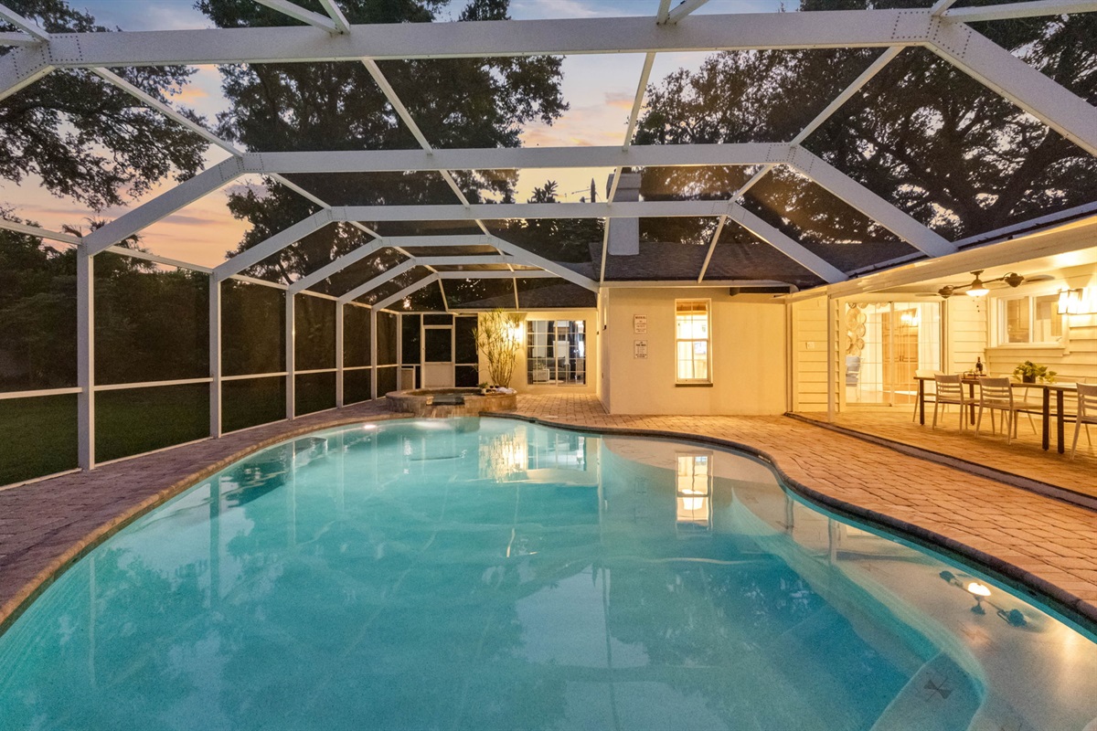 Spacious pool area that easily accommodates large families or guests.