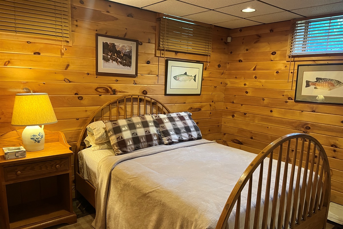 Queen bed in lower level living area