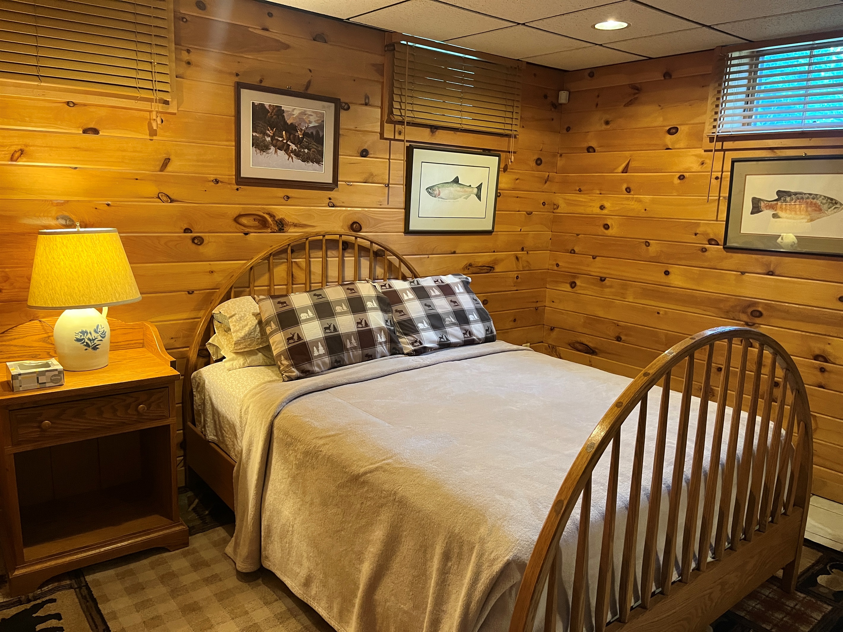Queen bed in lower level living area