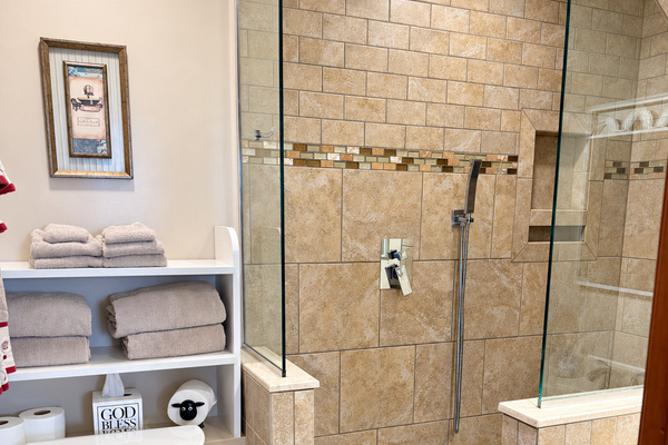 Bathroom with large tiled shower