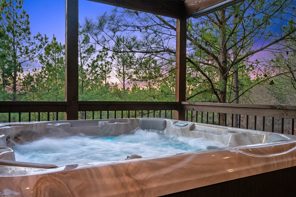 The hot tub is the ultimate cabin treat, especially when you’re soaking under the trees and letting the stress of everyday life melt away.