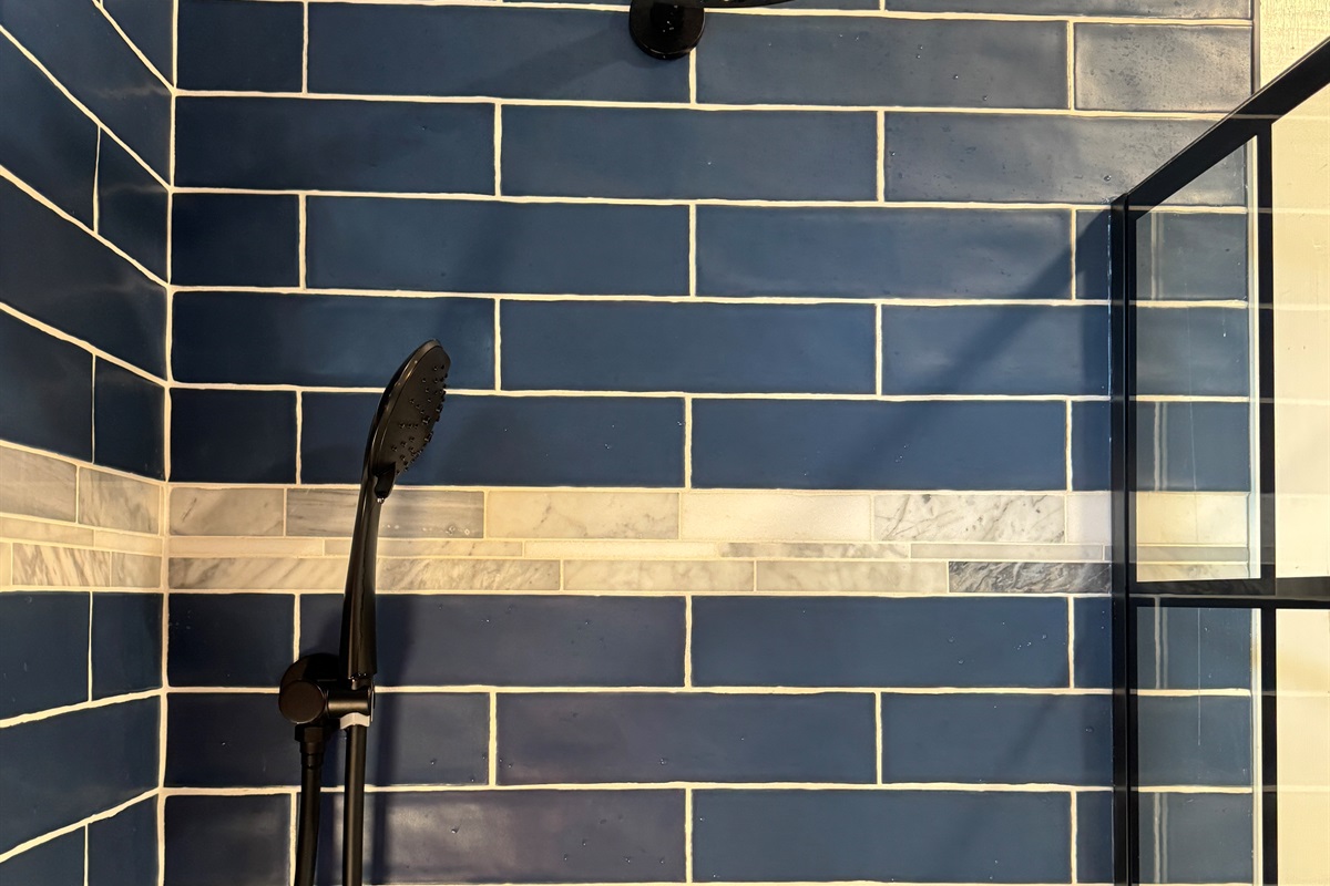 Glass shower in 1st floor bath