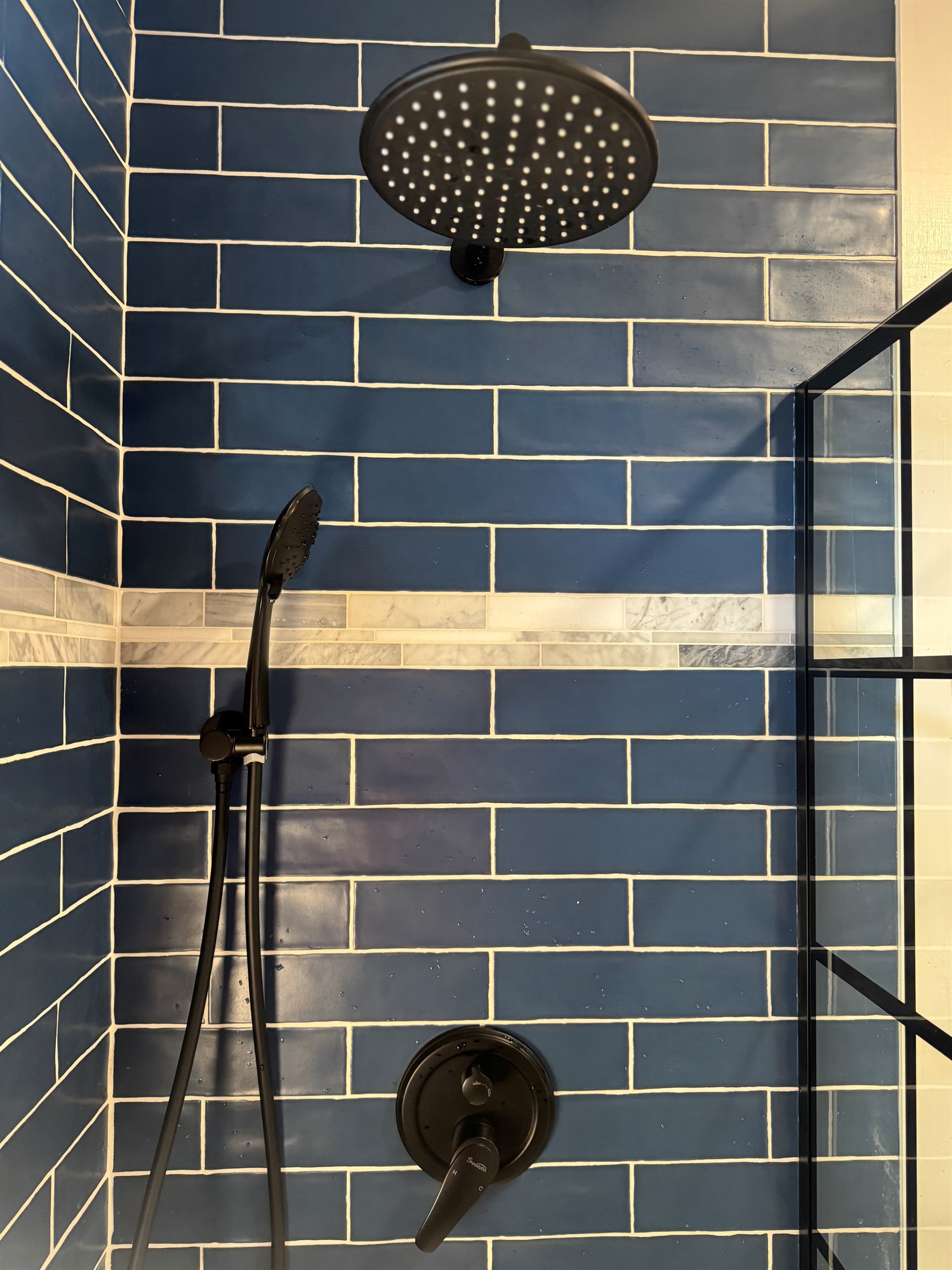 Glass shower in 1st floor bath