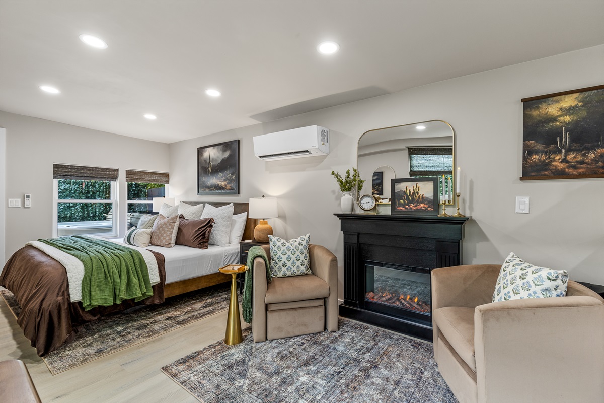 Read, recharge, or reconnect by the fire in this tranquil, open-concept space designed for slow mornings and cozy nights.