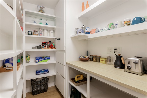 Stocked pantry with room for everything you need to bring