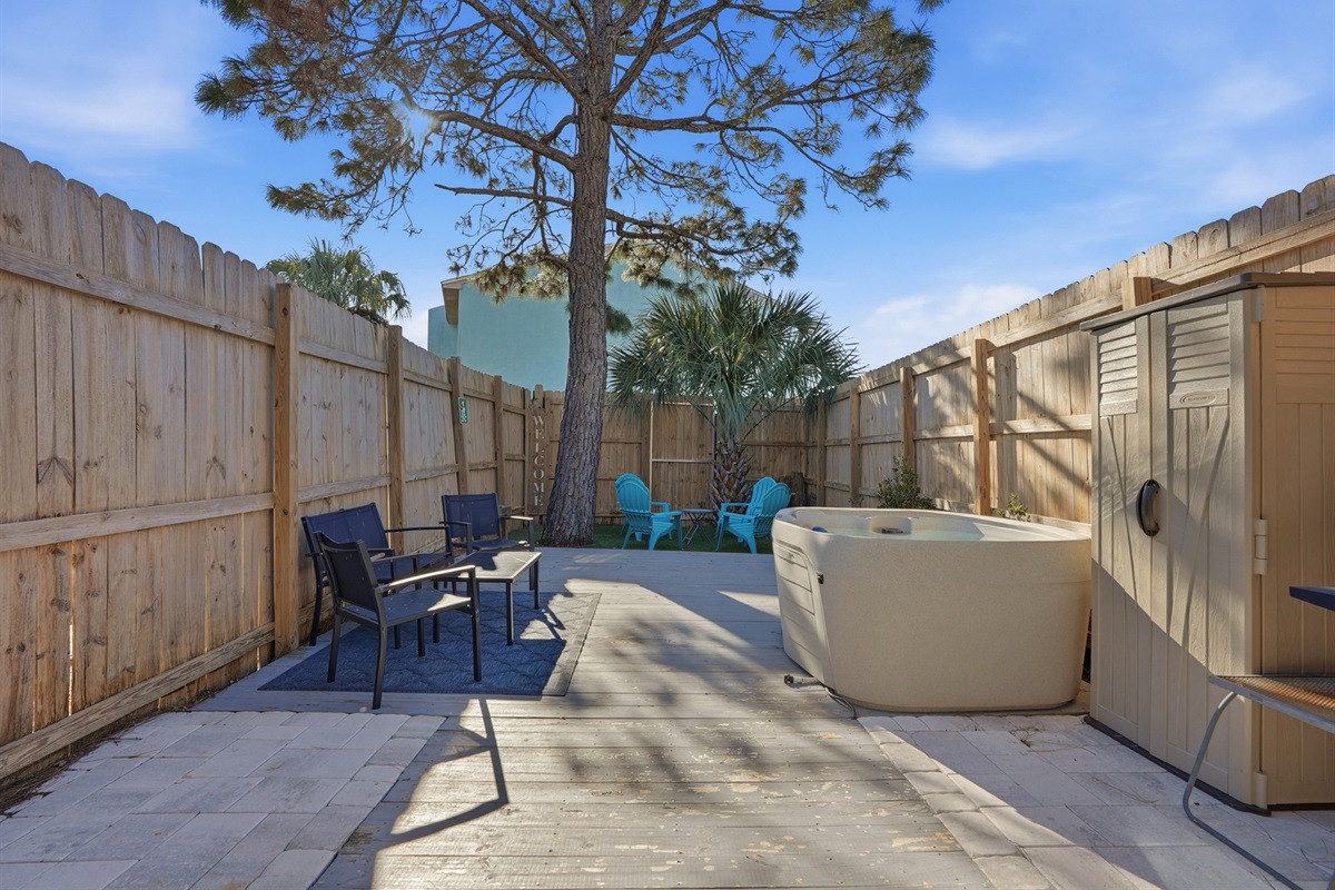 Back Yard with Private Hot Tub and Seating Area
