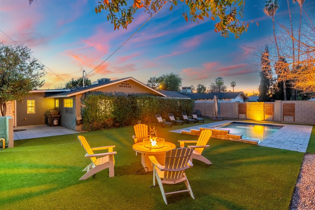 The poolside at night, beautifully lit with soft lighting, creating a serene and enchanting ambiance perfect for evening relaxation.
