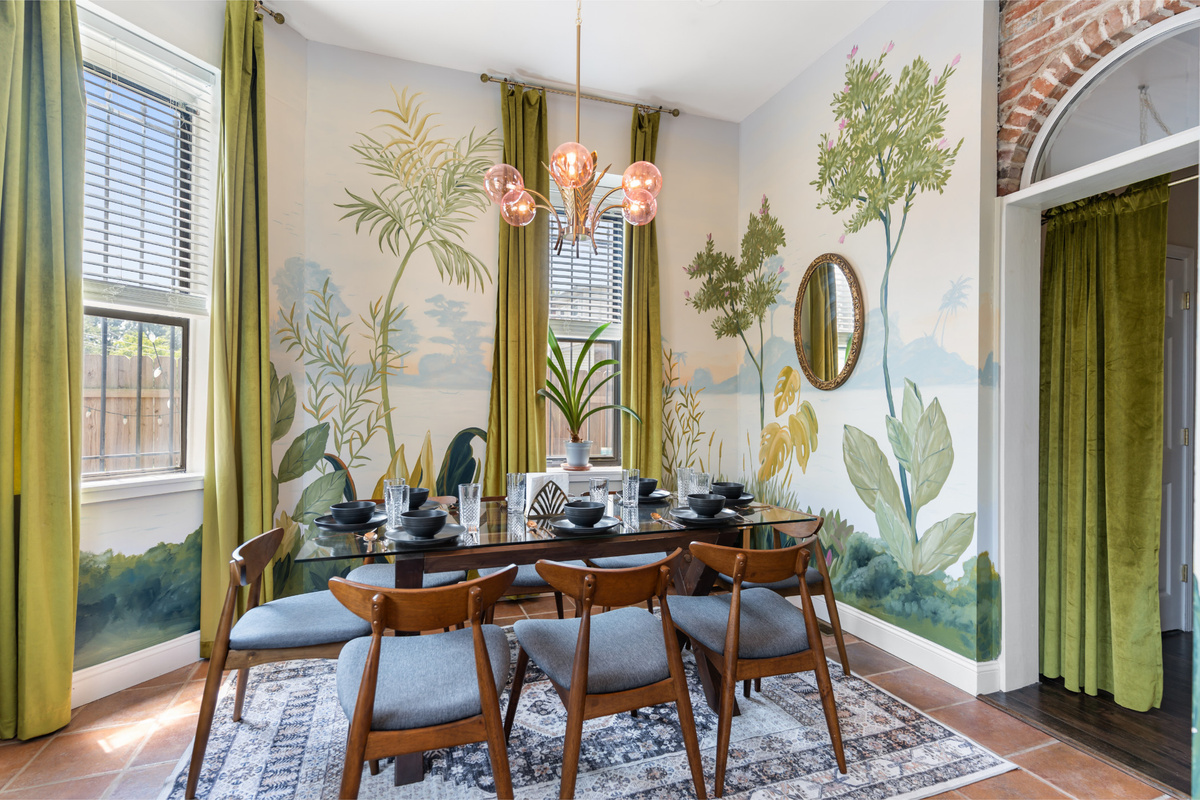 Dinner surrounded by art - these hand-painted walls make even takeout feel like an occasion.