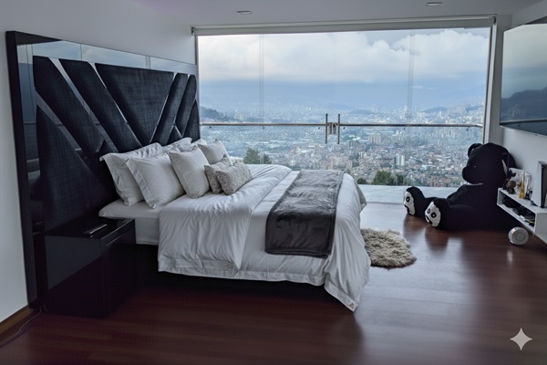 Memory foam bed/pillows, 2 balconies with view of pool and the city, 85" TV w/ Netflix