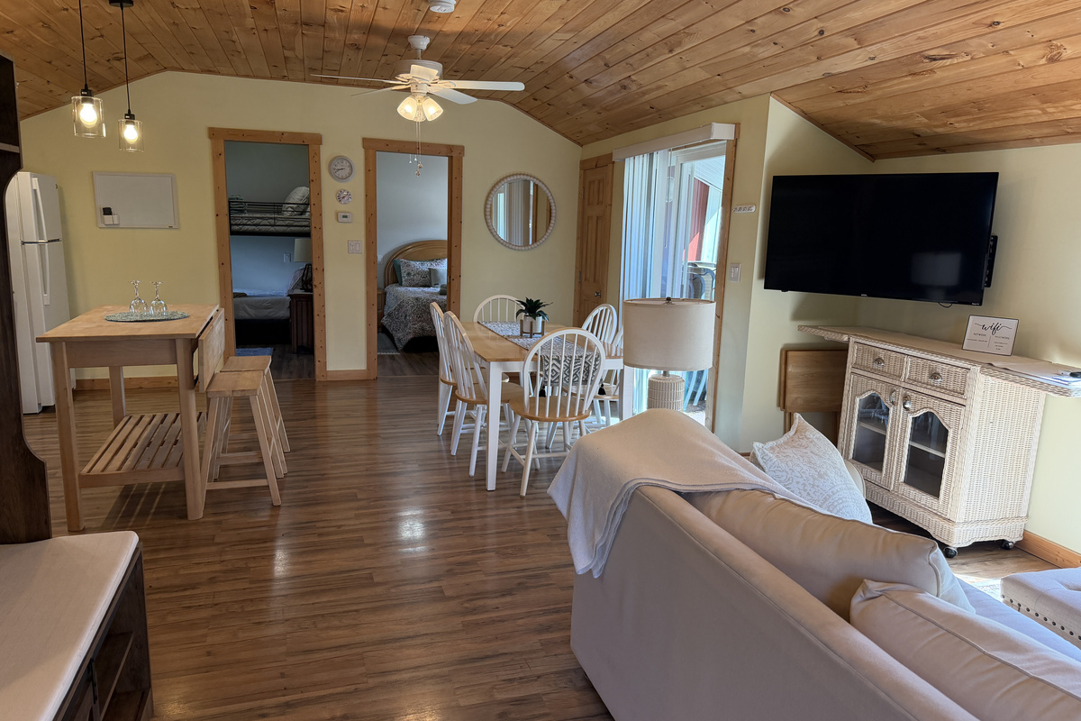 Open concept living, dining and kitchen areas