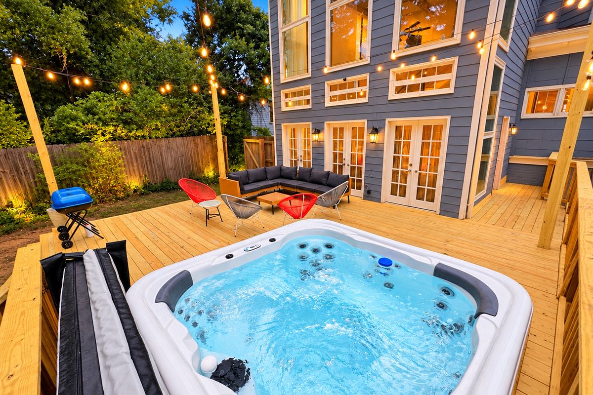 Enjoy our latest upgrades! Huge deck with 7 person hot tub