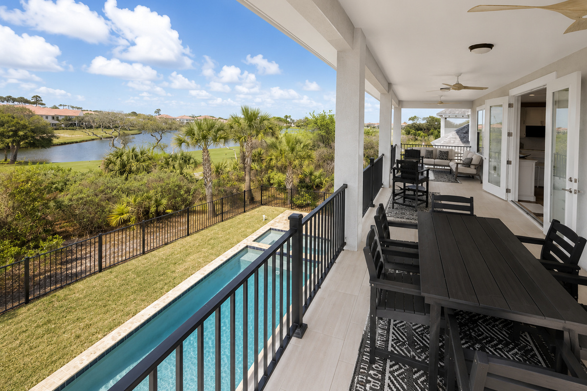 Imagine long dinners out here as the sun sets over the fairway—plates full, glasses raised, nobody in a hurry to leave. This breezy covered balcony, with room to dine and to lounge, becomes the setting for your family's favorite evenings all week.