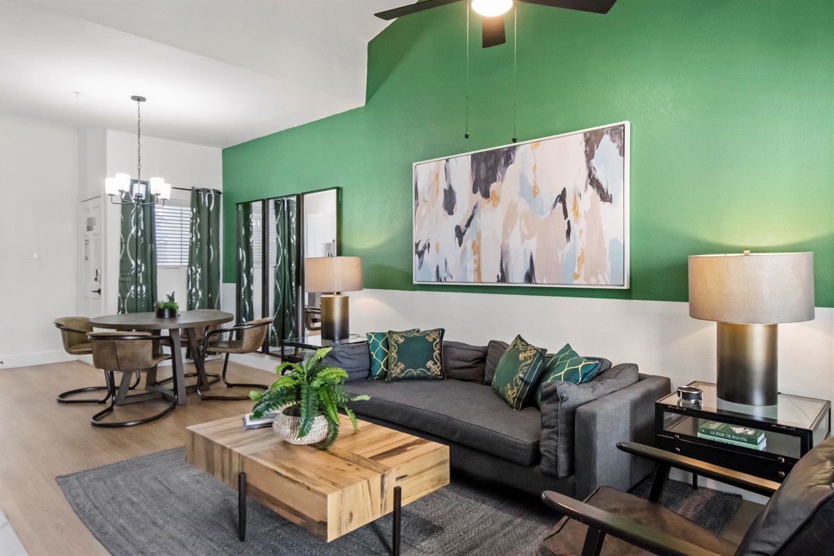 Comfortable seating, Smart TV, and high-speed Wi-Fi for your enjoyment.