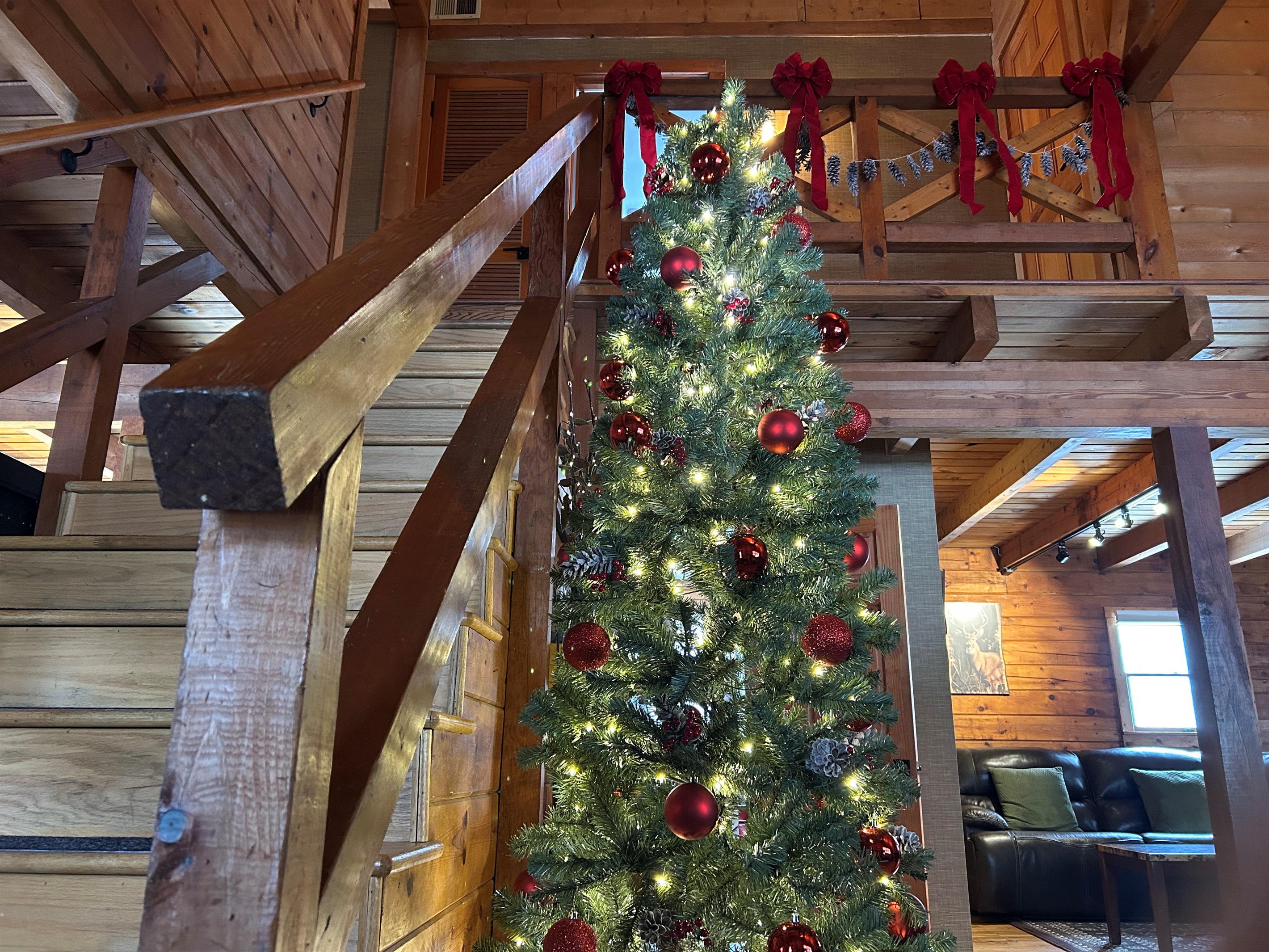 The decorated Christmas tree in the Log Cabin.