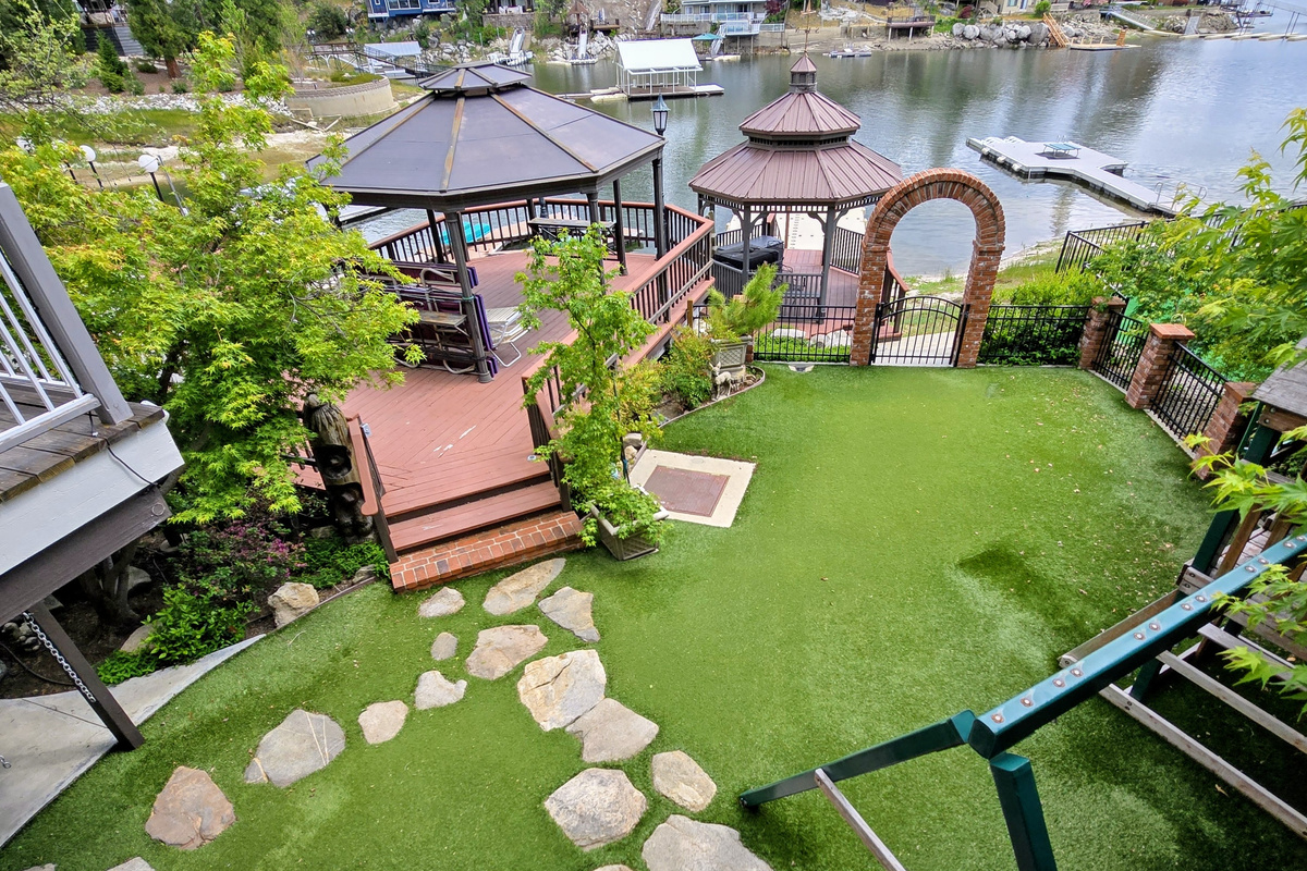 View from main deck looking down into the backyard/dock