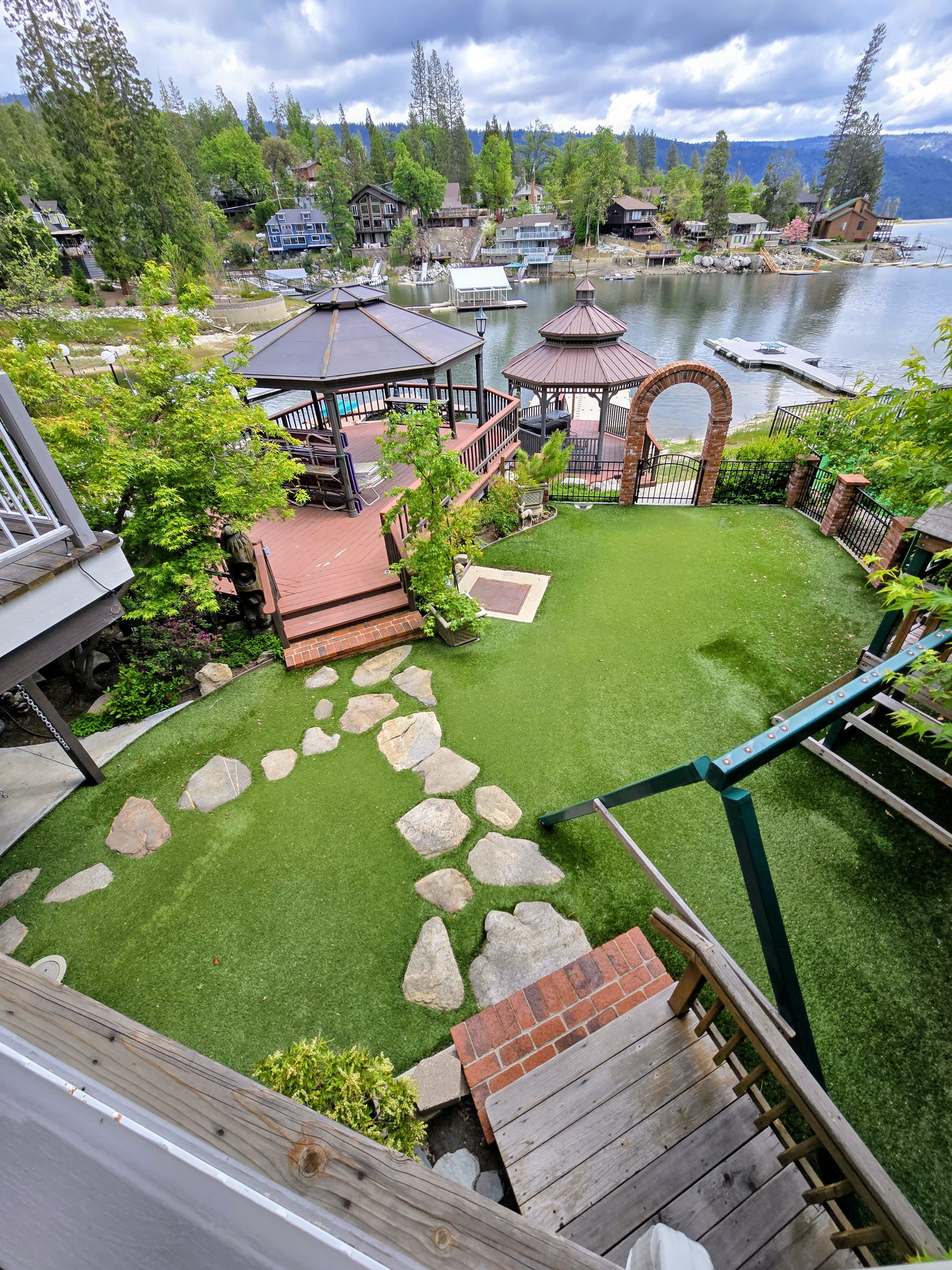 View from main deck looking down into the backyard/dock