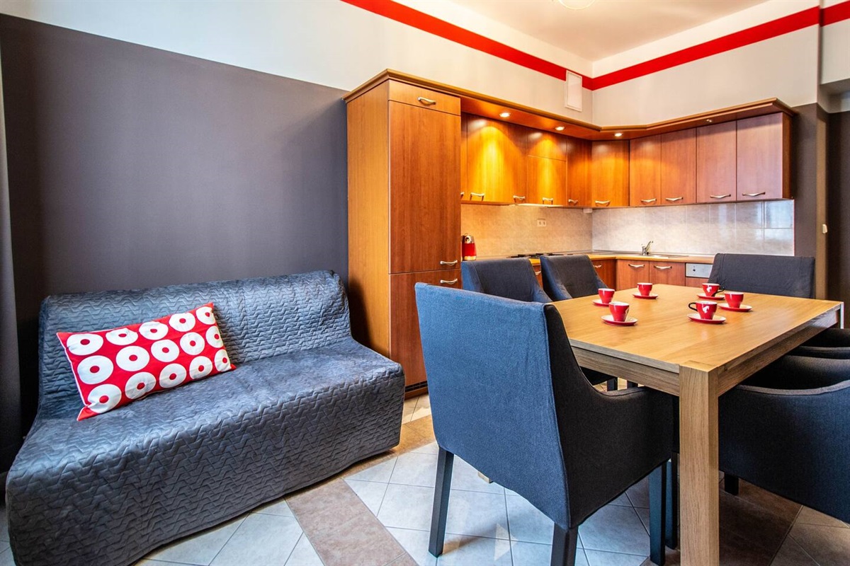 In dining room you have an extra convertable sofa which you can use to stay up to 8 people. 