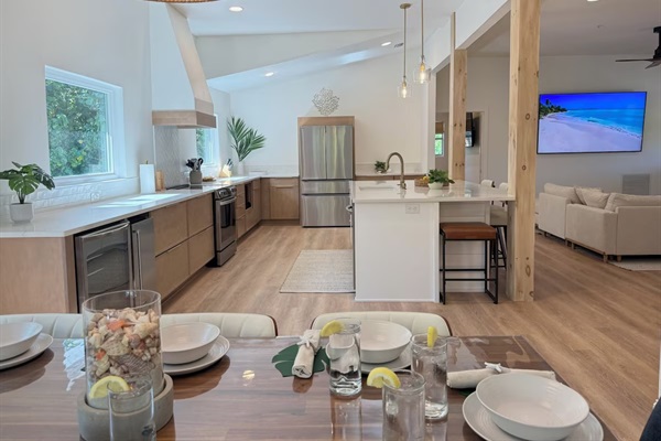 Large fridge and freezer, dishwasher, stand alone ice maker, and beverage fridge
