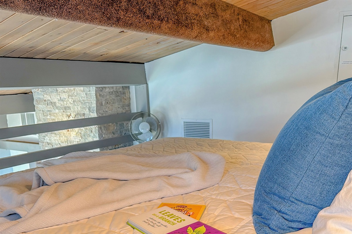The loft is a cozy space with a luxury king sized mattress…