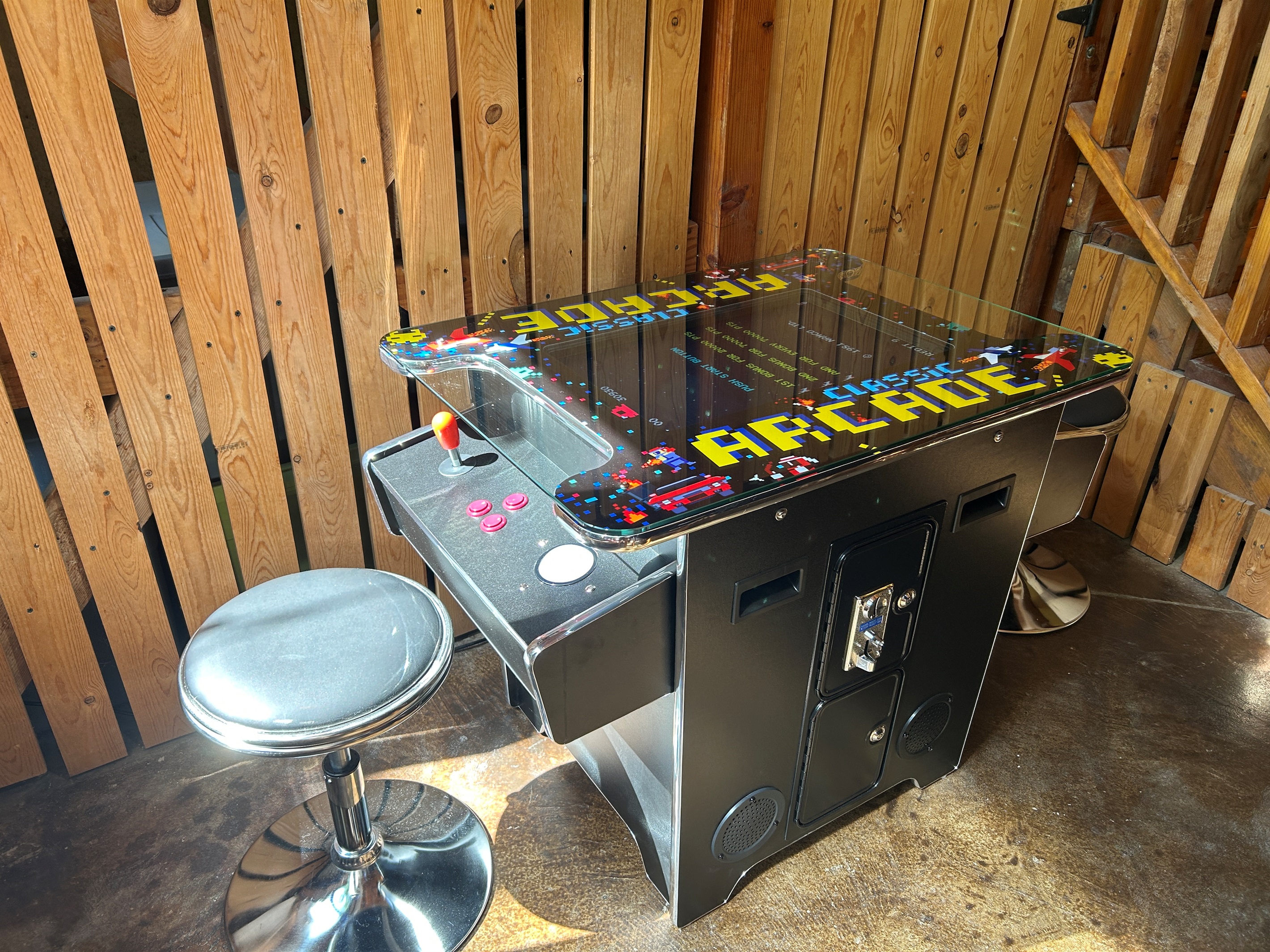 The arcade games has 1 player and 2 player options. See if you can get the high score!