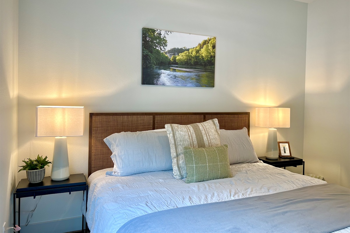 Master King Bed on main level with beautiful decor