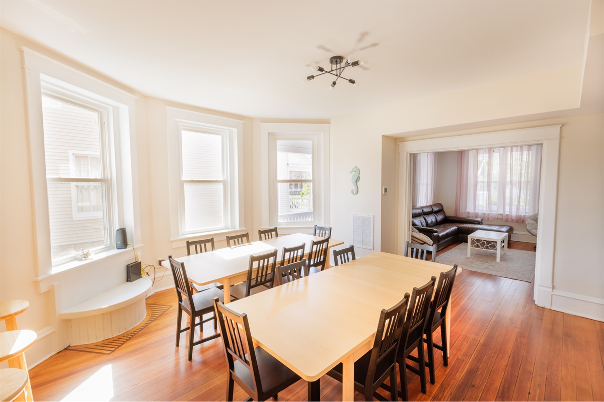 There are 2 dinner tables to seat up to 16 guests.